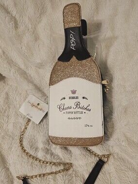 POP! 🍾 *NWT* Glitter Champagne Bottle Crossbody Bag - White & Gold